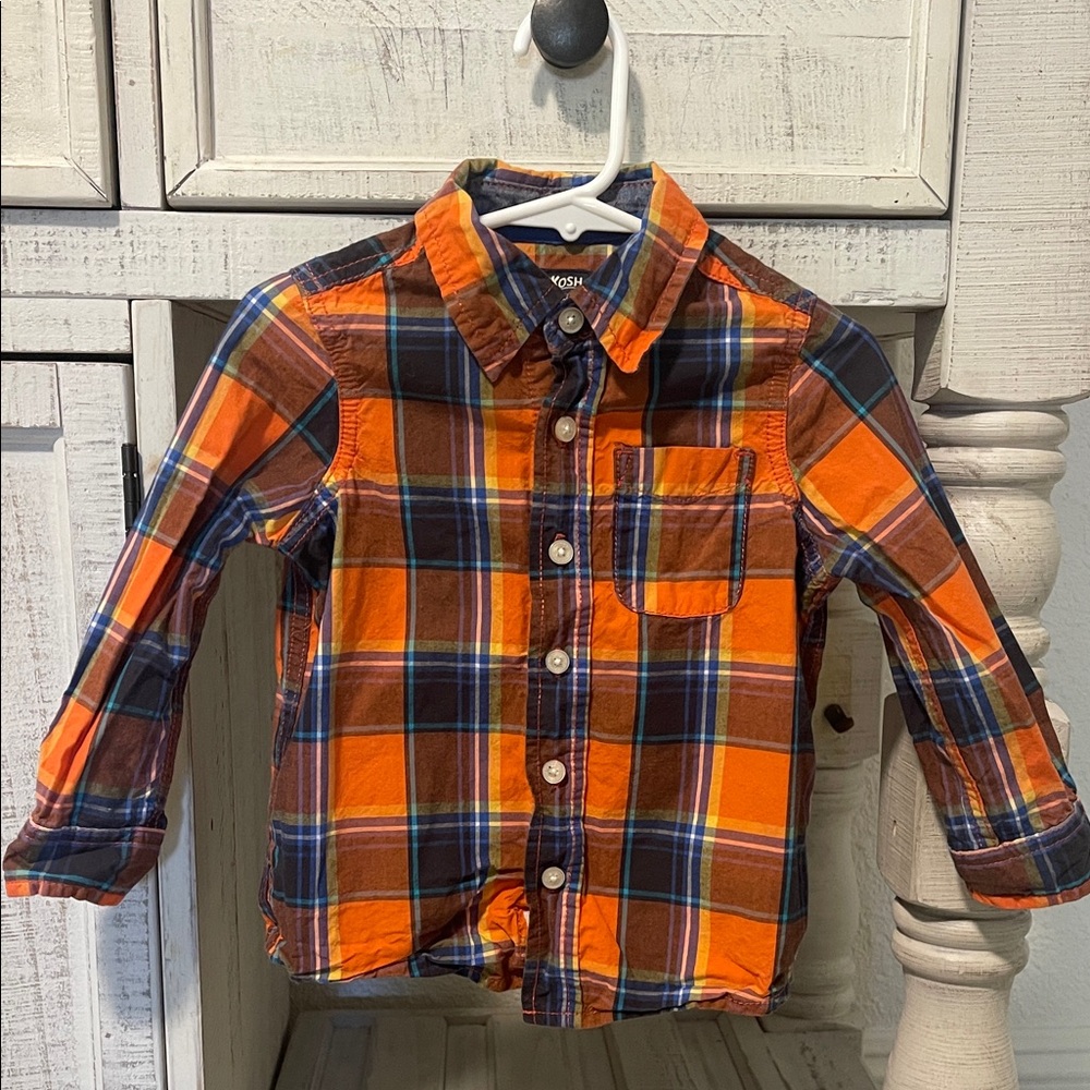 OshKosh B'gosh Orange and Blue Plaid Button Down Shirt